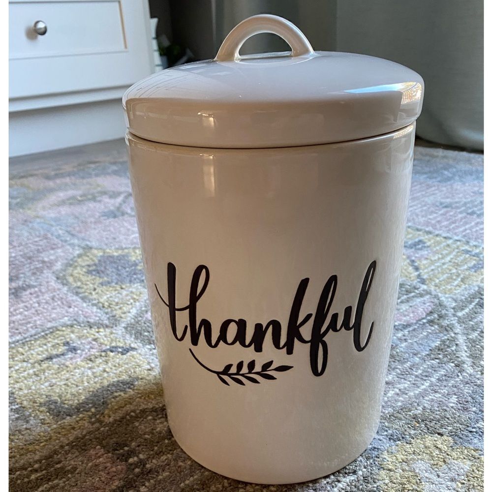 Threshold Stoneware Hand Engraved Thankful Container